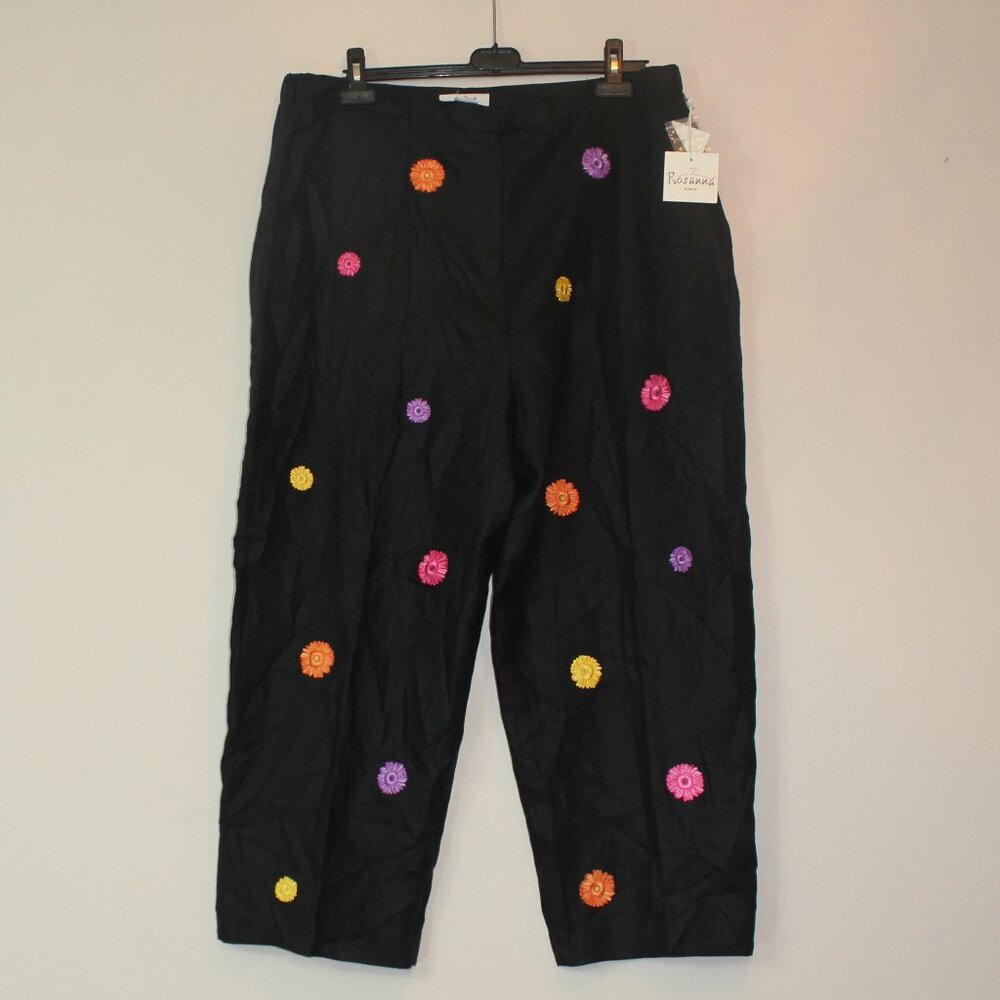NWT Rosanna Black Woman Linen ankle  designer ankle pants size 18 W